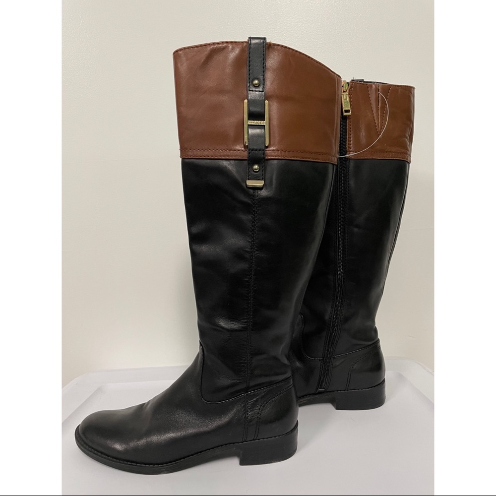 Tommy Hilfiger Gibsy Leather Riding Boots Black & Brown Size 6.5 - Picture 2 of 8